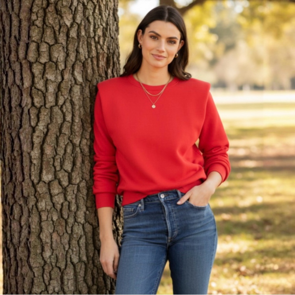Sundry Evereve Red Padded Crewneck Sweatshirt - Picture 5 of 11